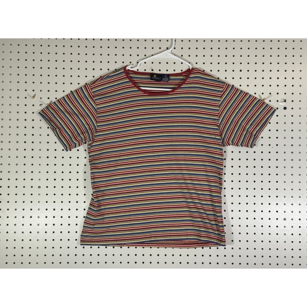 Lizsport Petite Womens Medium Striped T-Shirt Multi-Color Cotton Short Sleeve